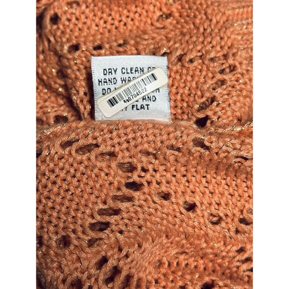 Cache Orange Metallic Short Sleeve V-Neck Fitted Sweater / Tunic Medium VTG - Picture 5 of 5